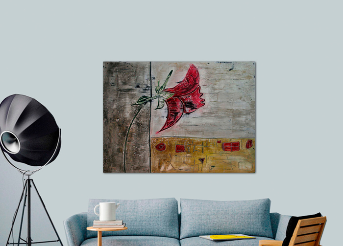 Tableau abstrait fleur rouge