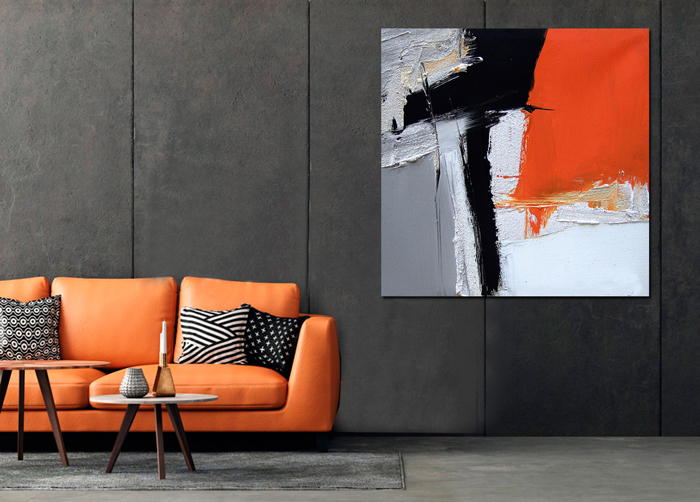 Tableau abstrait tache orange