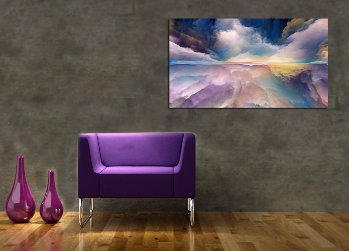 Tableau abstrait nuages violette