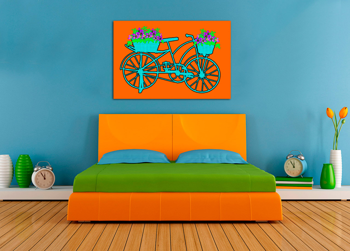 Tableau vélo orange et bleu turquoise
