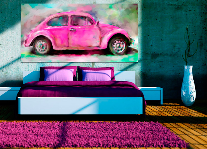 Tableau voiture scarabée rose