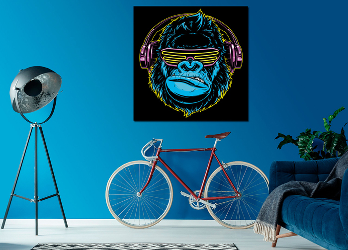 Tableau gorille avec casque d'écoute