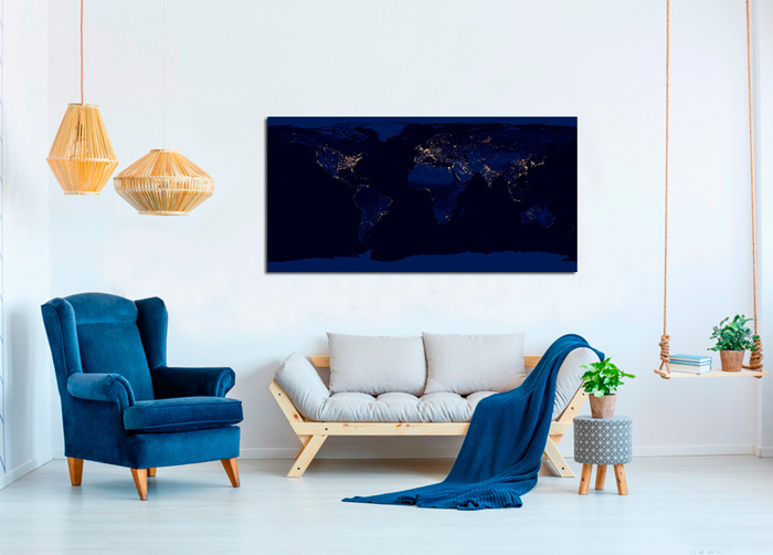 Tableau mappemonde bleu