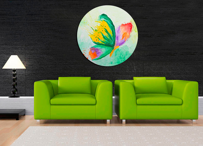 Tableau papillon vert ronde