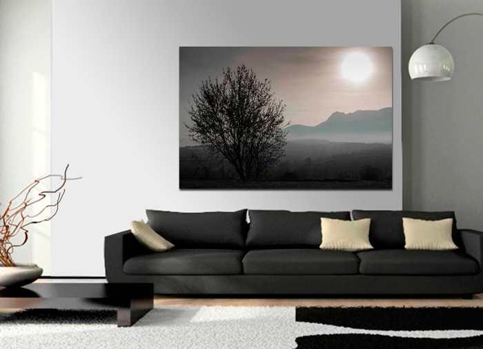 Tableau paysage arbre et soleil
