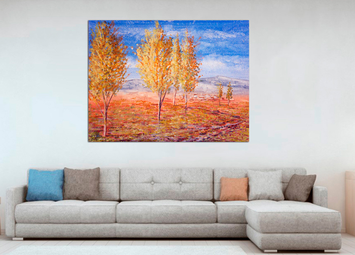 Tableau paysage arbres et montagnes