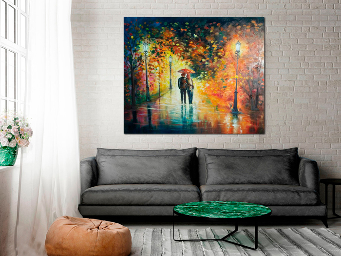 Tableau couple sous la pluie