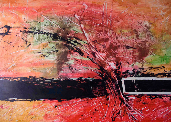 Tableau abstrait arbre couleur