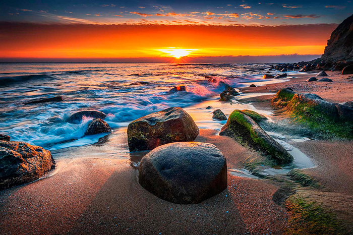 Tableau coucher de soleil sur la plage