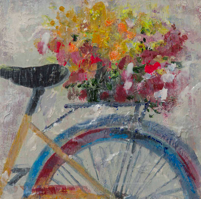 Tableau vélo avec les fleurs