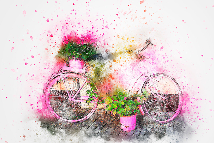 Tableau vélo con fleurs