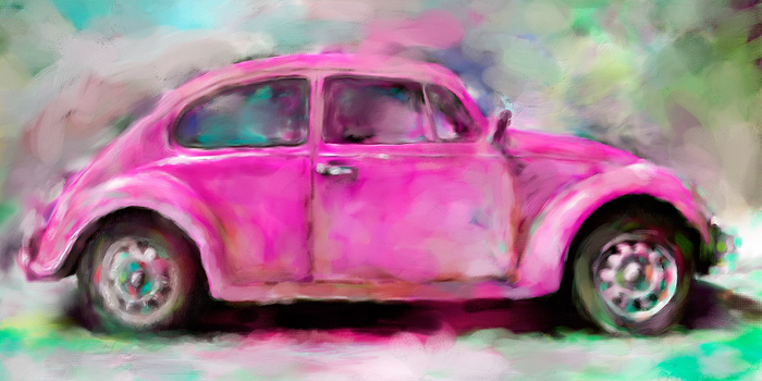 Tableau voiture scarabée rose