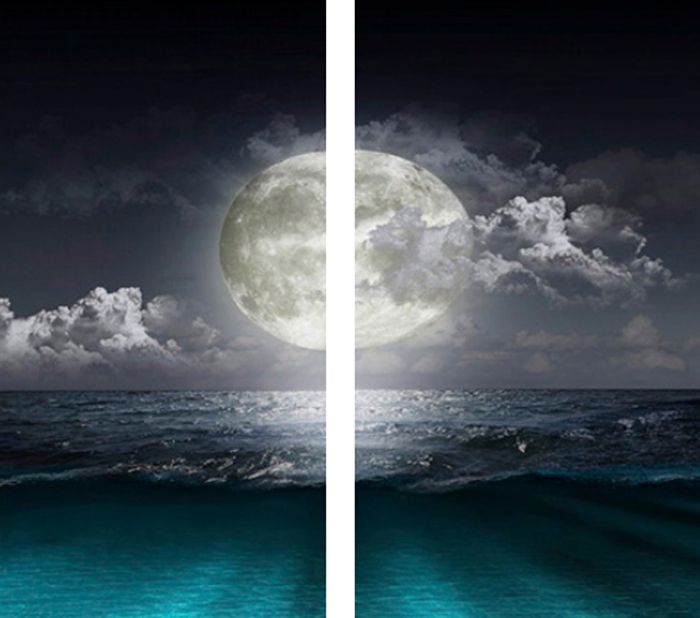 Tableau diptyque paysage mar et lune