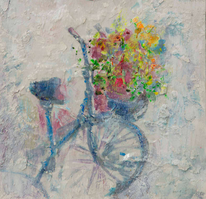 Tableau vélo avec les fleurs