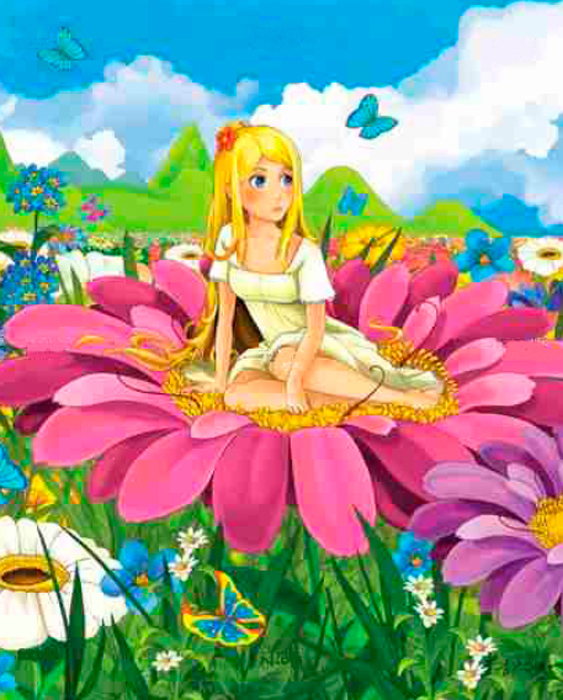 Tableau d'enfants fille avec fleur