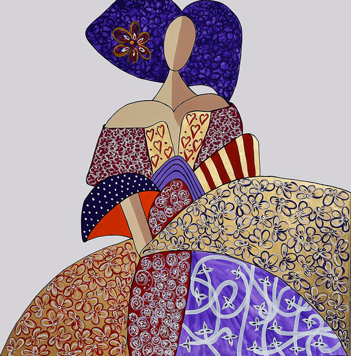 Tableau Ménine en violet avec feuille d'or