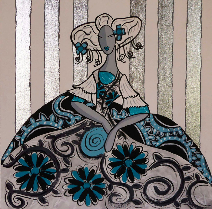 Tableau Ménine jupe décorée fleurs
