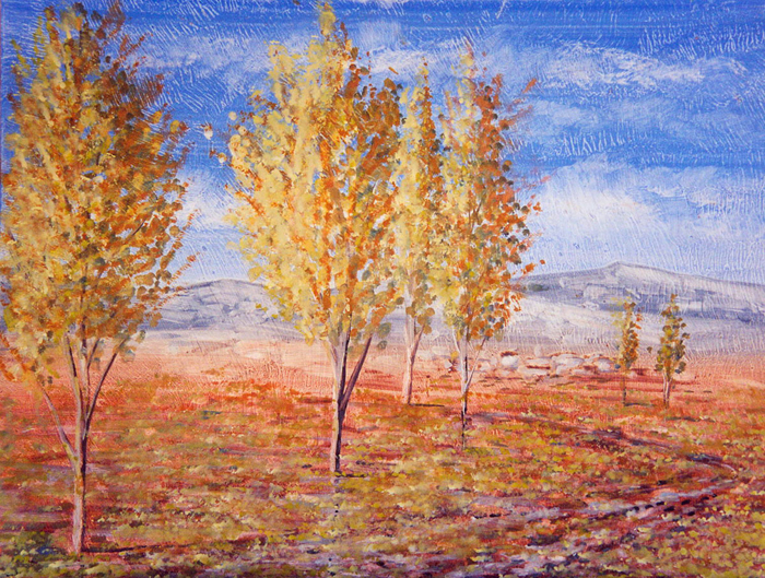 Tableau paysage arbres et montagnes