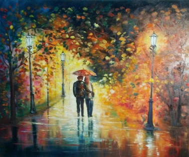 Tableau couple sous la pluie