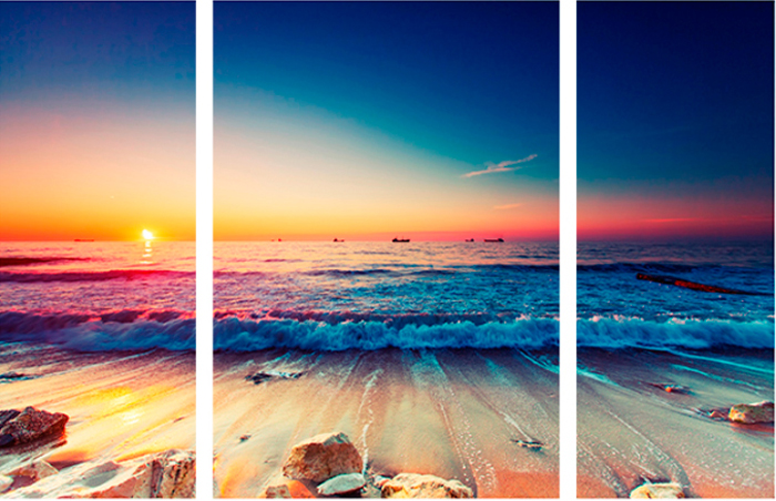 Tableau triptyque coucher de soleil sur la plage